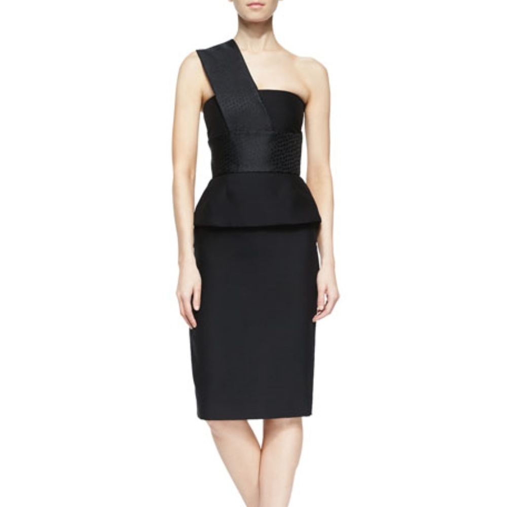 Alexander Mcqueen One-Shoulder Jacquard-Contrast Peplum Dress, US 02